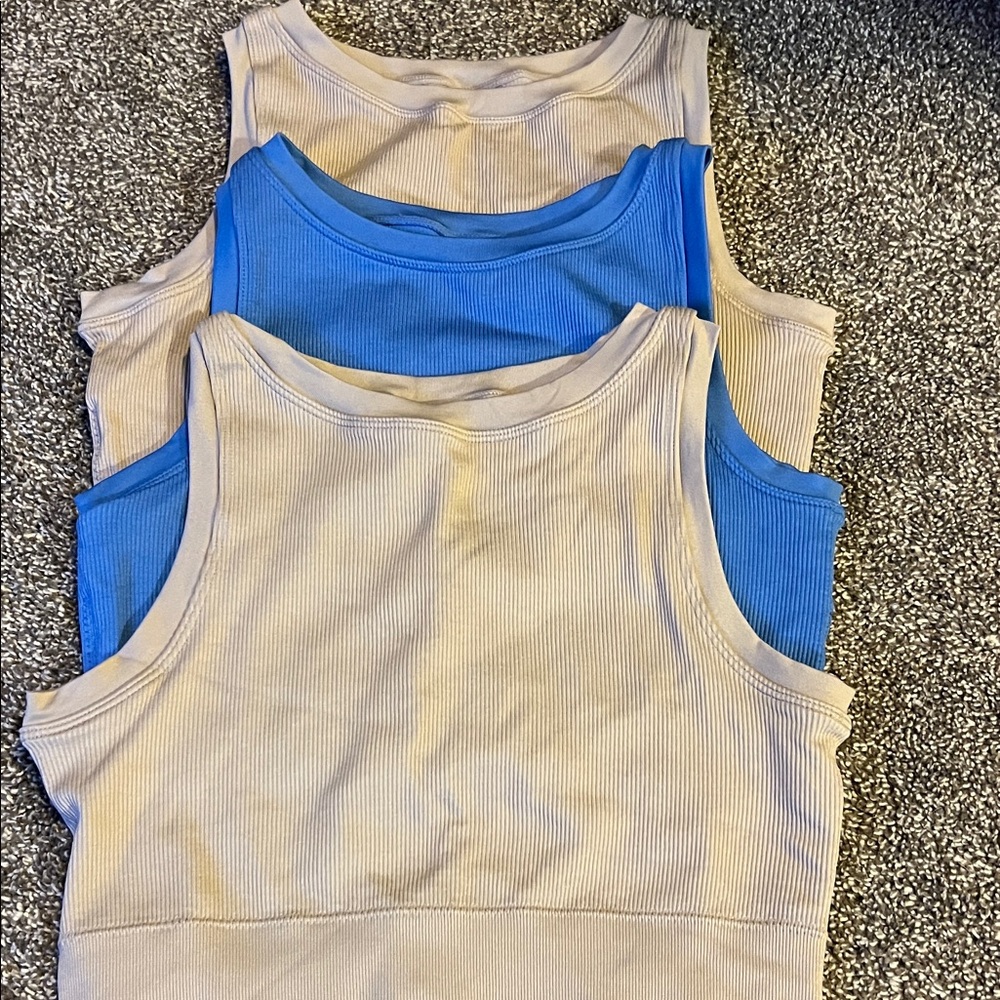 Women's Ribbed Crop Tops - Blue and Beige